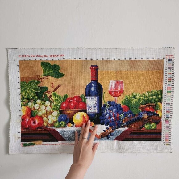 Hand Embroidered Fruit Banquet Needlepoint Stitched Canvas Tapestry Handmade - Picture 5 of 9
